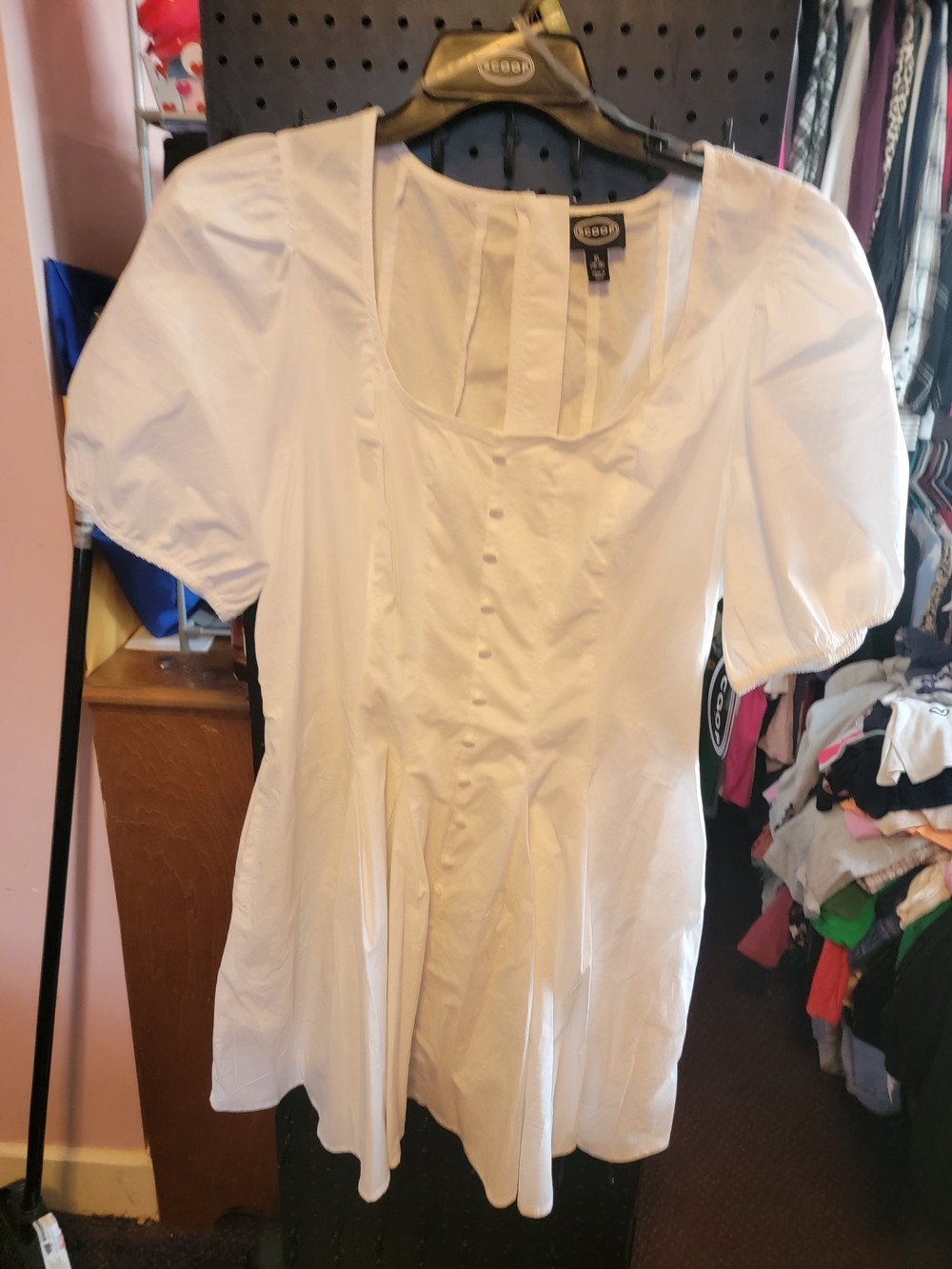 Scoop. White Puff-Sleeve Square-Neck Cotton Dress